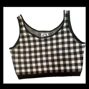FUTURE COLLECTIVE Black & White Houndstooth Sweater Knit Crop Tank Top Sz Large